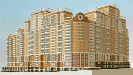 Перспектива строящегося жилого дома по адресу: Мичуринский пр-т, квартал 5–6, корпус 4