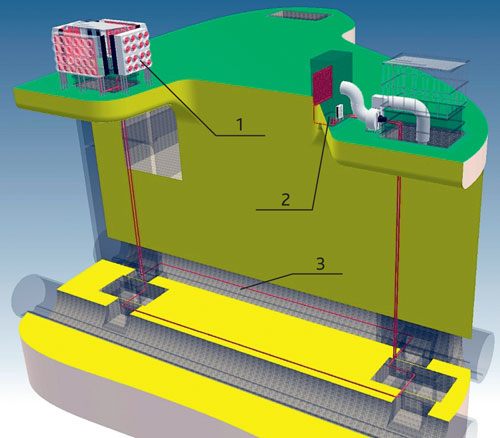 Иллюстрация предлагаемого схемного решения теплонасосной системы рекуперации и утилизации теплоты вытяжного воздуха системы вентиляции метрополитена