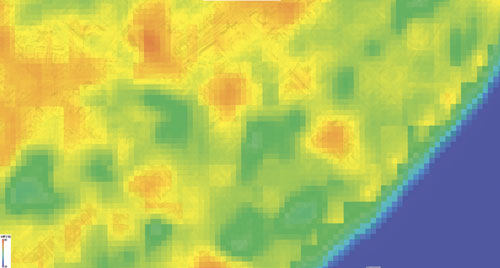 Тепловое изображение фрагмента территории Волгограда, полученное на основе оптического дистанционного зондирования