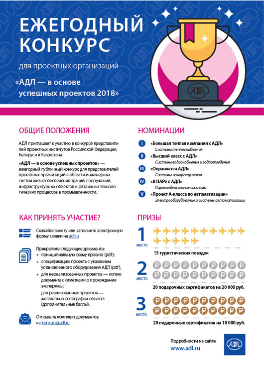 АДЛ продолжает прием заявок на конкурс проектов инженерных систем
