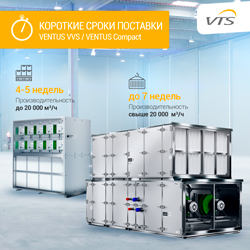 VTS Group предлагает короткие сроки поставки вентиляционных агрегатов VENTUS VVS и VENTUS Compact