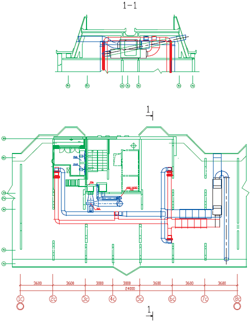 Схема размещения оборудования при организации приточно-вытяжной вентиляции с утилизацией теплоты вытяжного воздуха в жилом здании серии П44Т/1-17